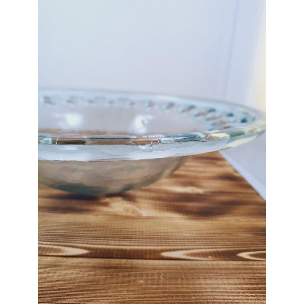 Openwork Recycled‎ Art Glass Bowl by Couronne Co-Reticulated Rim -Made In Spain